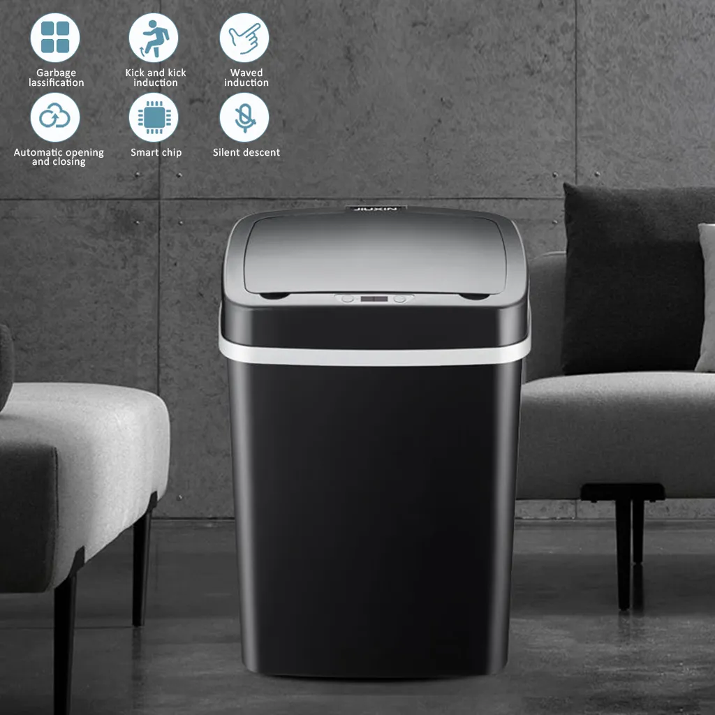 Smart Trash Can Sensore wireless Bidone della spazzatura automatico Bidone della spazzatura senza contatto Bagno Wc Pattumiera Cucina Bidone dei rifiuti domestici Y200429