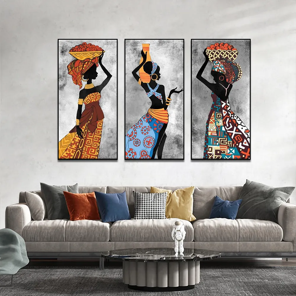 아프리카 Etnicos 부족 예술 그림 흑인 여성 춤 포스터 캔버스 인쇄 그림 추상 예술 가정 벽 장식 306o