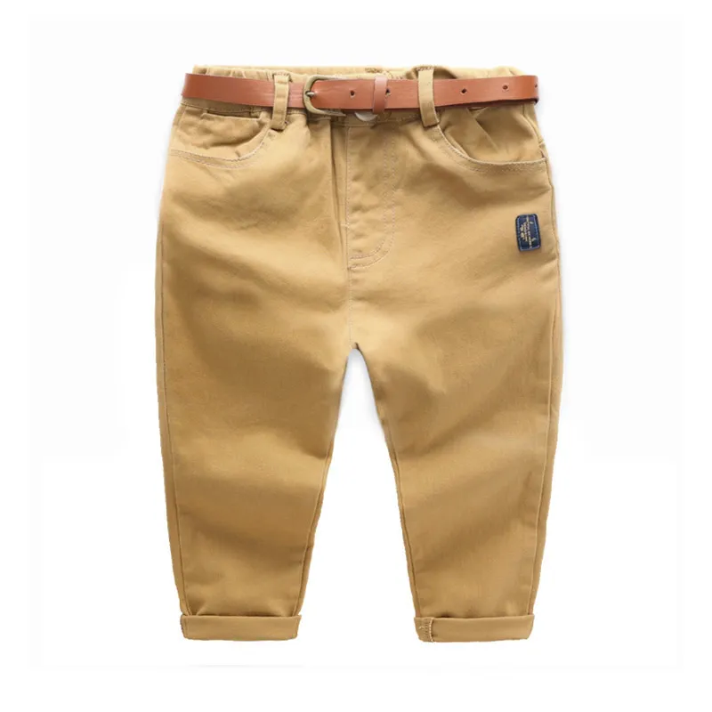 Automne Printemps 2 3 4 6 8 Ans Vêtements pour enfants Couleur unie pour enfants Bébé Garçons Coton Pantalons longs Pantalons avec ceinture LJ201127