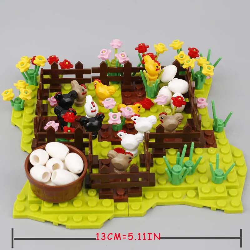 MOC 농장 주택 빌딩 블록 도시 동물 닭 DIY 식물 알 계란 미니 피그 액세서리 부품 음식 모델 벽돌 어린이를위한 장난감 C1224U