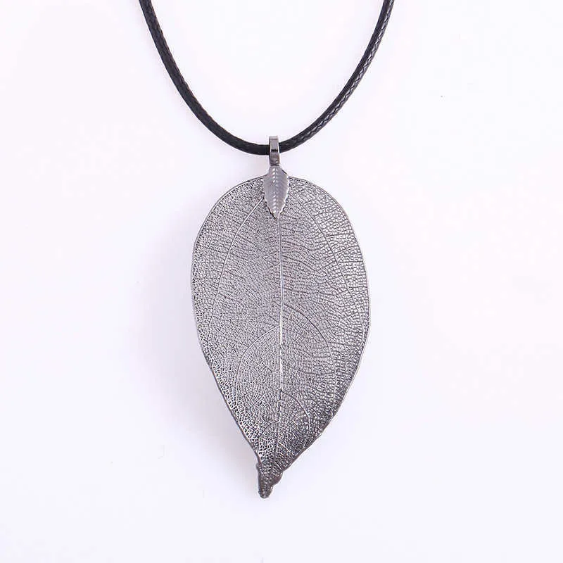 Natural Real Leaf Dipped Long Leaf Pendants Necklace for Women Gold Plated Handmade DIY Stray Leaves Necklaces