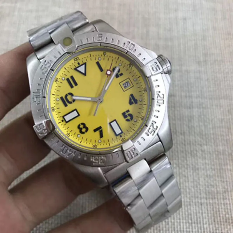 Relógios de alta qualidade Homens Avenger Série 1884 Relógio Amarelo Dial Seawolf Movimento Mecânico Automático Aço Inoxidável Mens Wristwat309N