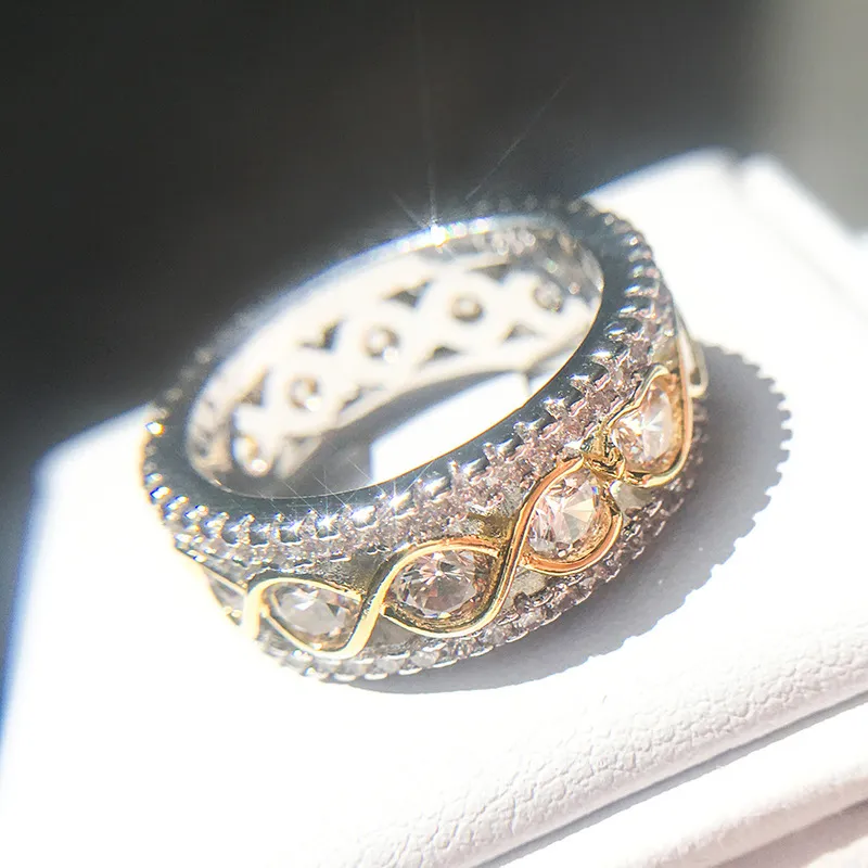 Sprzedaż złotych rozdziału kolorów mikroinlażyn cyrkon Pierścień do zaręczyn romantyczne damskie pierścionek mody 9434405