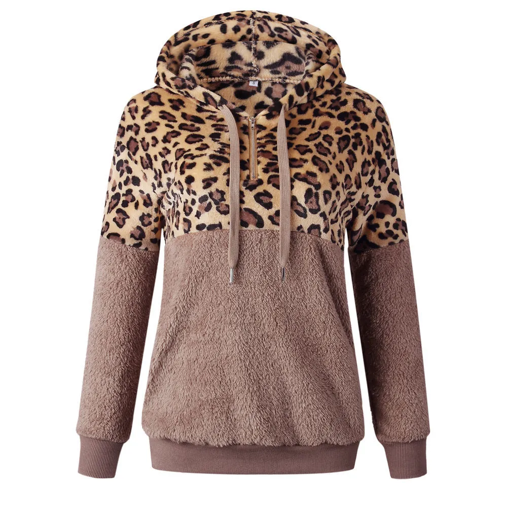 Lopard Teddy Sweater z kapturem Zakapor SHERPA PULLOVER Plus Rozmiar 5xl Fluffy Feece Swatery żeńskie lampart ciepłe streetwear 2012424