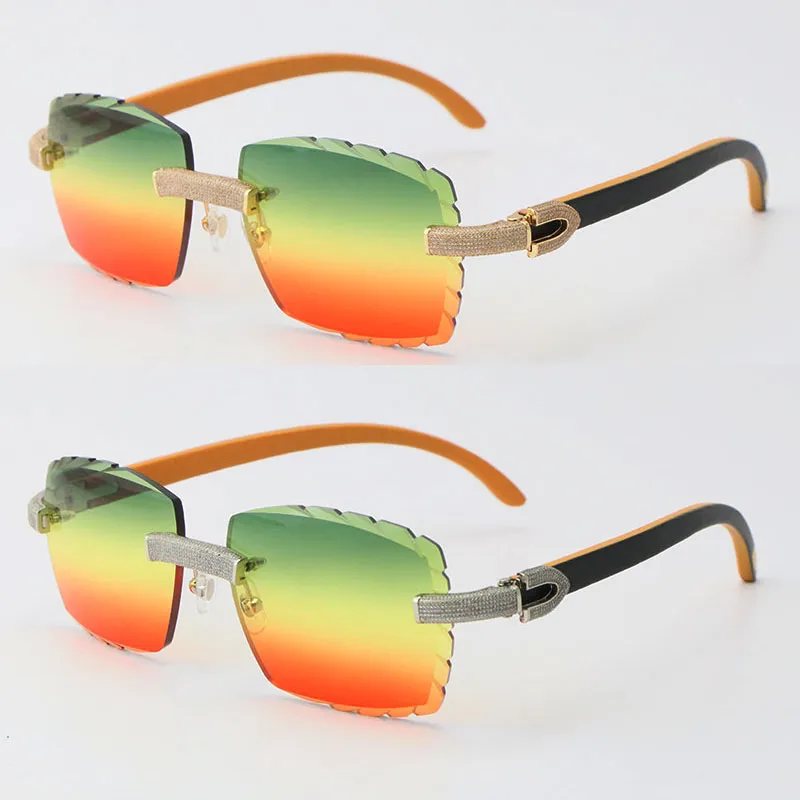 2022 NOUVEAU METAL RIMLless Man Lunettes de soleil Femmes d'origine Mélange de bois d'origine Micro pavé Diamond Set Femme Sun Sun Verres Homme et femme conduisant F2994