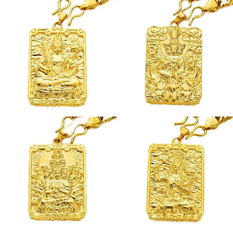 24 K Złoto Joga Sakyamuni Buddyzm Amulet Wisiorek Naszyjnik Tybet Duchowy Tybetański Buddista Symbol Biżuteria religijna Bez łańcucha 201013