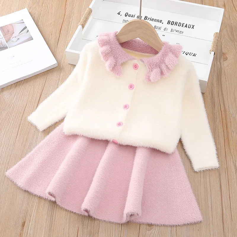 Bear Leader Girls Cothes Outfits New Spring Winter Kids Girl Clothing Set Långärmad Bow Slips Söt barn Knitwear SUATX1019