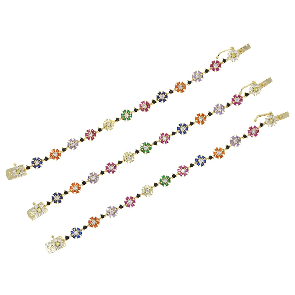 New Beautiful Multi Flower Gemstones Bracelet with Rainbow Cz Paved Women Wedding Bracelet Bangle Wholesale Bulk 2020 New Styles