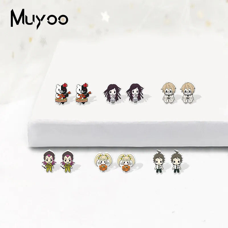 Nouveauté Anime D4 Super Danganronpa personnages de jeu en ligne boucles d'oreilles en résine acrylique époxy Danganronpa Shrinky Dink boucles d'oreilles 4607532