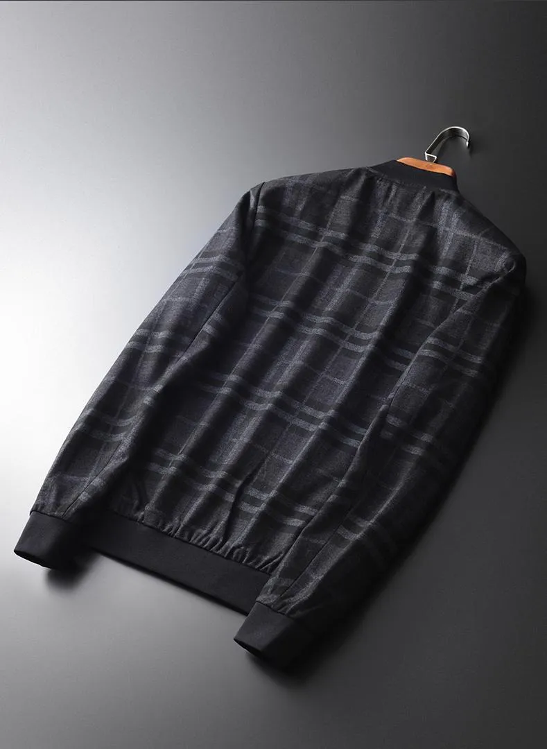 Minglu Mens Set JacketSpants Luxury Tjock Garn färgad Plaid Stand Collar Man Coats Plus Size 4XL Elastic Midje Male Pants 201118