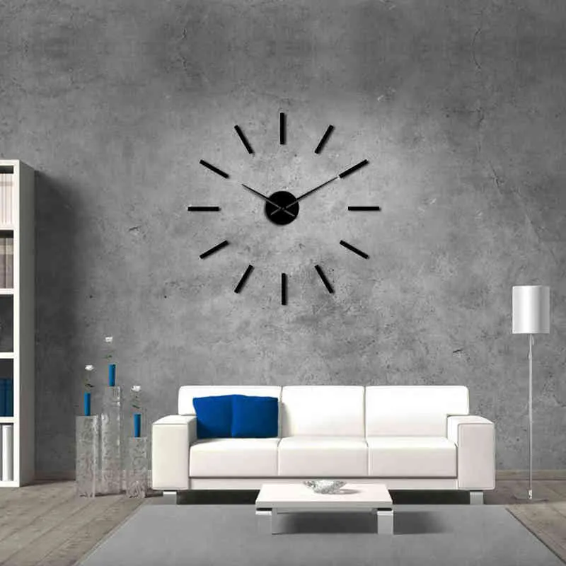 3D Grand Acrylique Effet Miroir Horloge Murale Conception Simple Mur Art Décoratif Quartz Calme Balayage Moderne Grande Horloge Mains Montre Murale H1230