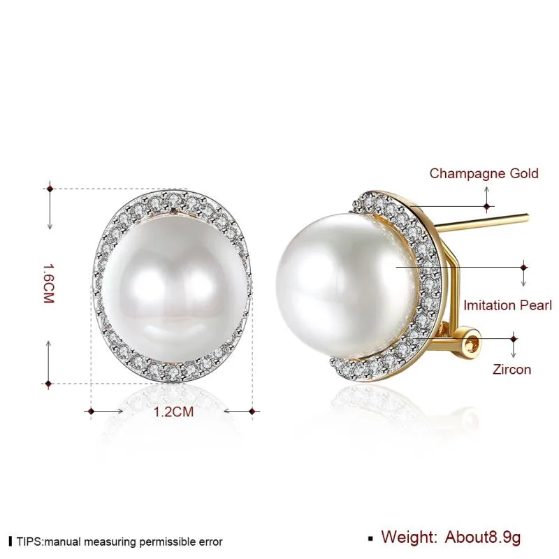 Stud Wedding Jewellry White Cubic Zirconia Pearl Earrings Gold Overlay for Women Fashion Jewelry E20961155RR