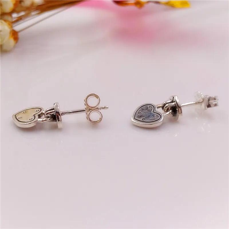 Authentic 100% 925 Sterling Silver Pandora Love Locks Drop Clear CZ Stud Earrings With Clear Cz Fits European 296575