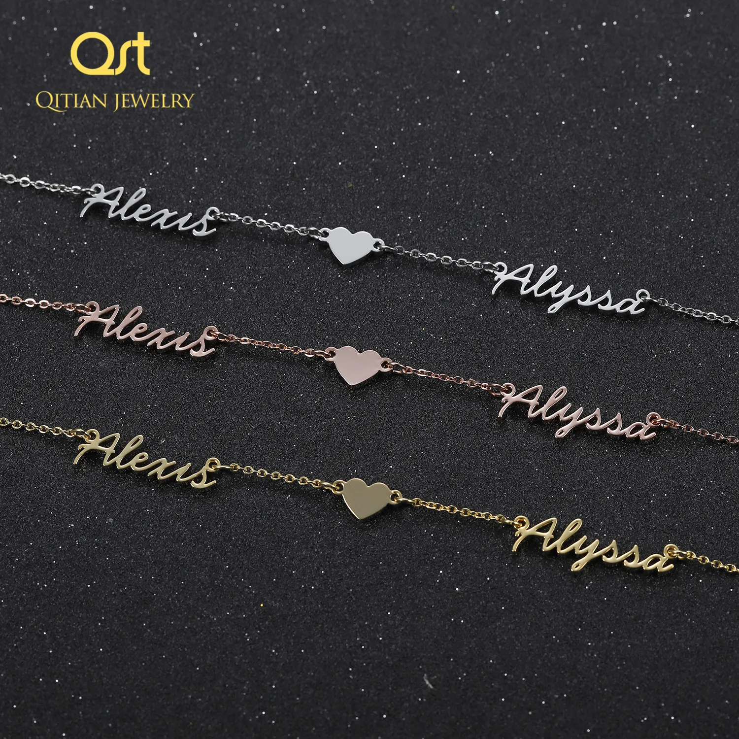 Fashion Custom Names Heart symbol Necklace Stainless Steel Pendants Statement Personalized Choker For Women Gift Gold Jewelry Q111211Q