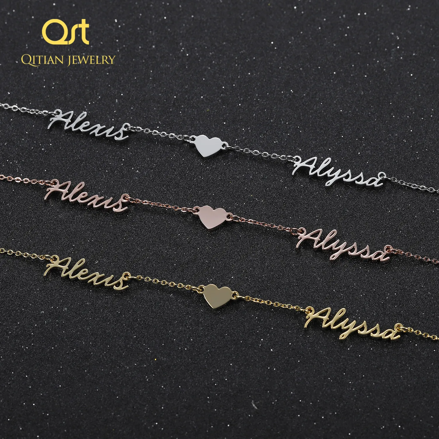 Mode benutzerdefinierte Namen Herz Symbol Halskette Edelstahl Anhänger Aussage personalisierte Halsband für Frauen Geschenk Gold Schmuck Q111211Q
