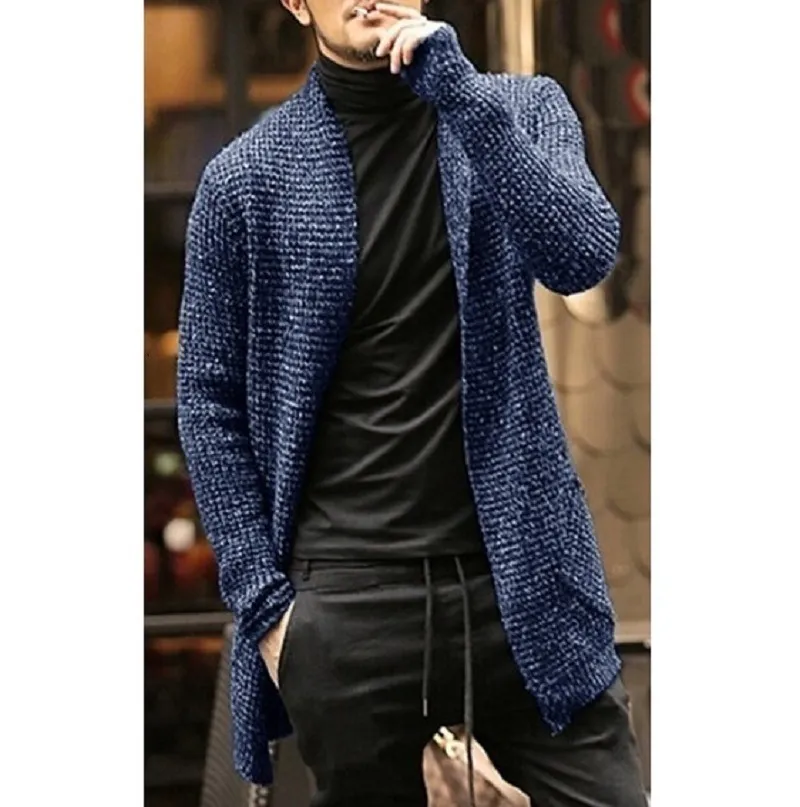 Cardigan lavorato a maglia da uomo autunno uomo giacca lunga maglione casual slim fit trench maglieria maglioni streetwear top grigio 201210