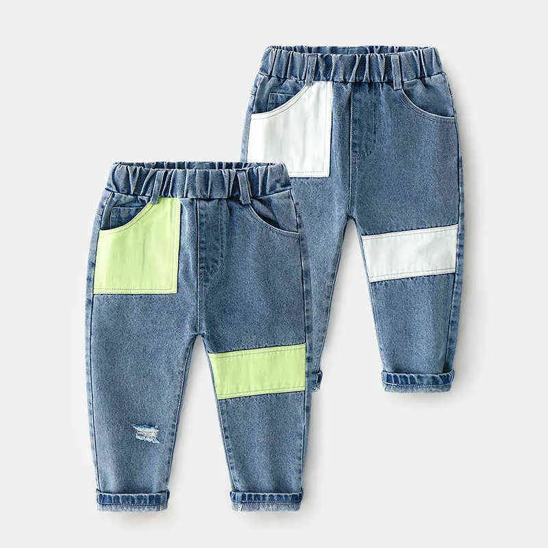 Chłopcy Dżinsy 2020 Wiosna Jesień Nowe Dzieci Dżinsowe Spodnie Dzieci Koreańskie Dzieci Chłopcy Casual Spodnie Moda Patchwork Jeans 2-7y G1220
