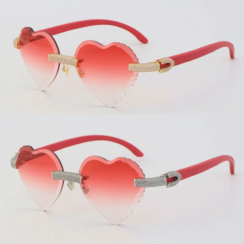 New Metal Micro-paved Diamond Set Rimless Sunglasses Womens Men White Inside Black Buffalo Horn Sun glasses Wood Male and Female F327q
