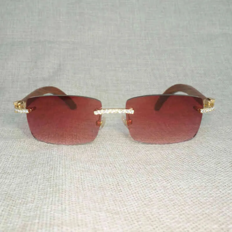 Strass Natuurlijke Hout Randloze Mannen Houten Vierkante Zonnebril Retro Stone Shad culos Lunettes Voor Club Zomer