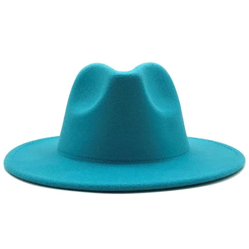 2021 New Patchwork Wool Felt Jazz Fedora Hats with Thin Belt Buckle Men Women Wide Brim Church Hat Panama Trilby Caps C01234983393