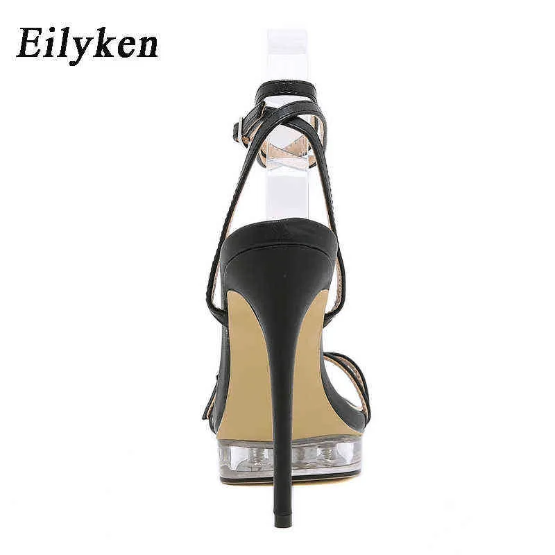 Sandali Eilyken Sandali con nodo a farfalla Punta aperta Piattaforma trasparente Donna Cinturino con fibbia Abito con tacco Sandali Bianco Nero Scarpe 220310