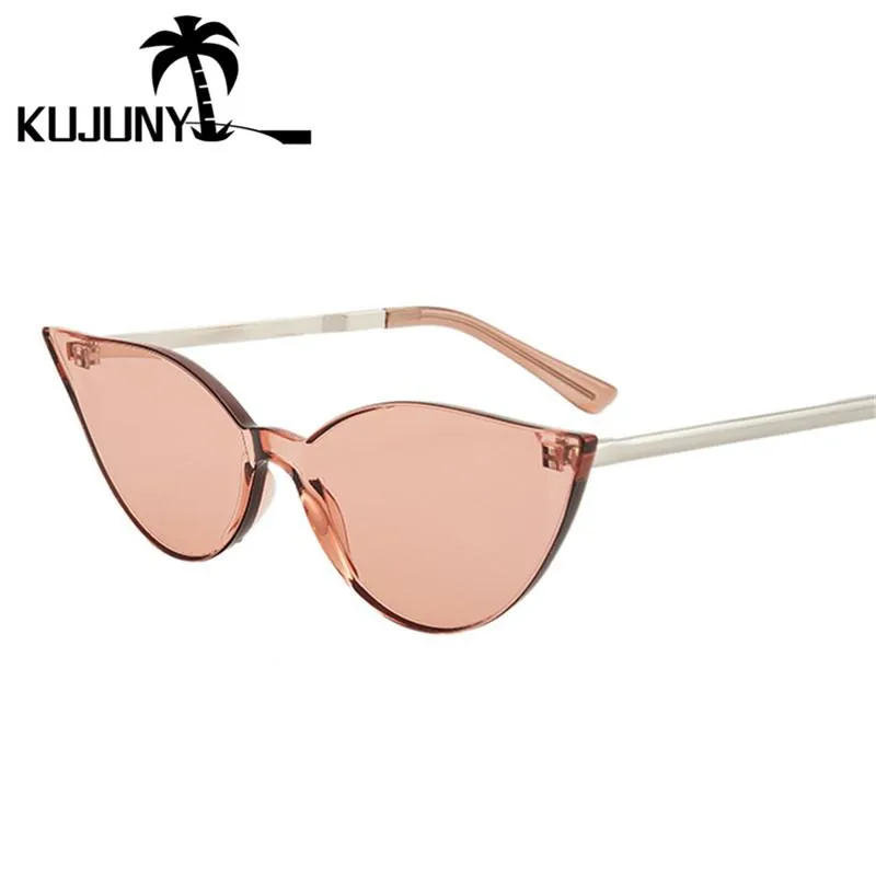 Solglasögon Kujuny Rimless Cat Eye Women Brand Designer Sun Glasses Ladies Frameless Cateye Eyewears Metal Temple Eyeglasses315c