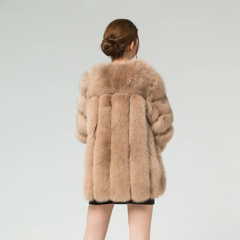 Nowa marka Winter Real Fur Kobiety Płaszczy Naturalne kobiece kurtka futra 75 cm długość Oneck Fur Płot Wysoka jakość 201016