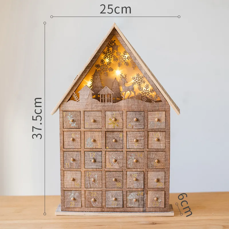 Drewniane Boże Narodzenie Adwent Kalendarz Box Wielokrotnego użytku Dom Dziecko Cukierki Prezent Storage Box 25Ffightable Drawers Creative Christmas Ornament 201127