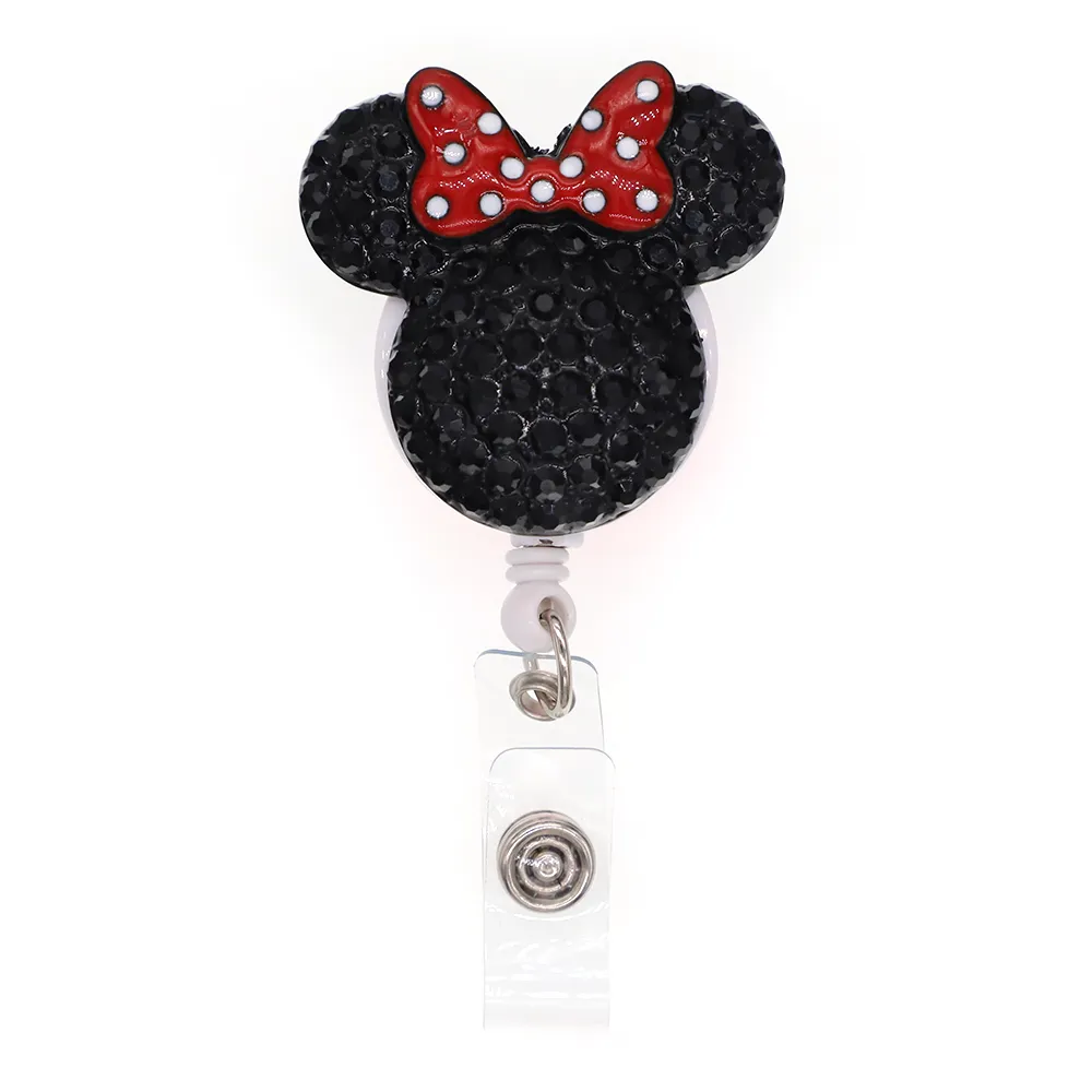 Cute Key Rings Animal Rhinestone Mouse Mouse Head حامل بطاقة هوية قابلة للسحب لممرضة اسم إكسسوارات شارة مع Allig221Q