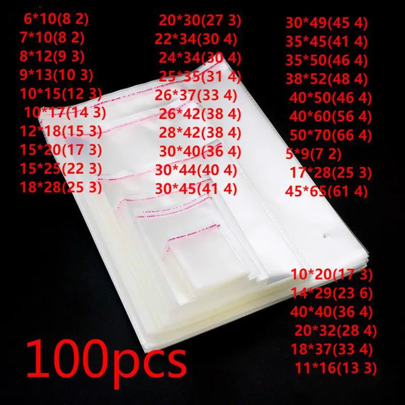 Durevole sacchetto di cellophane trasparente autoadesivo da 100 pezzi Sacchetti di plastica autosigillanti piccoli imballaggio di caramelle Sacchetto di imballaggio biscotti Pouch340s