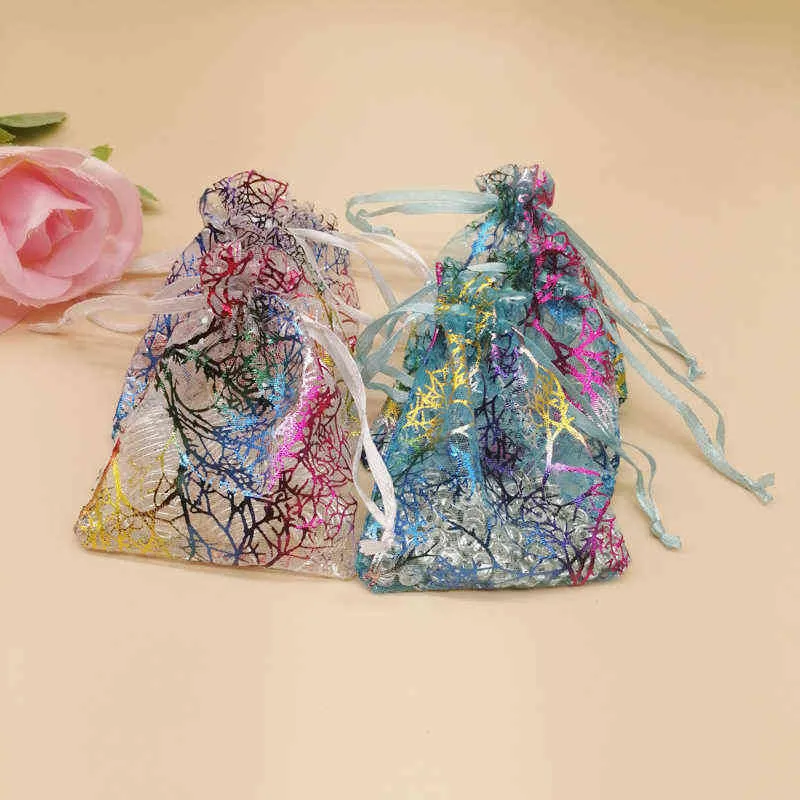 1000 pz colorato corallo a strisce sacchetto di organza sacchetto con coulisse sacchetto regalo stoffa sacchetti di imballaggio gioielli da sposa di Natale H1231