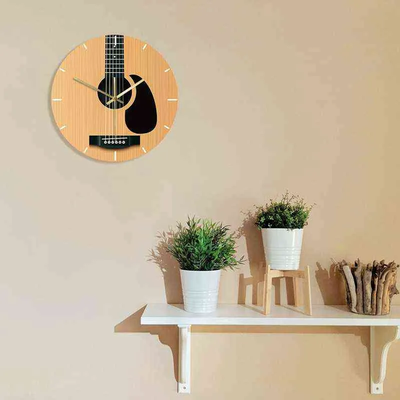 Guitare acoustique, horloge murale décorative, Instrument de musique minimaliste, décoration de maison, montre murale silencieuse, cadeau de guitariste H1230