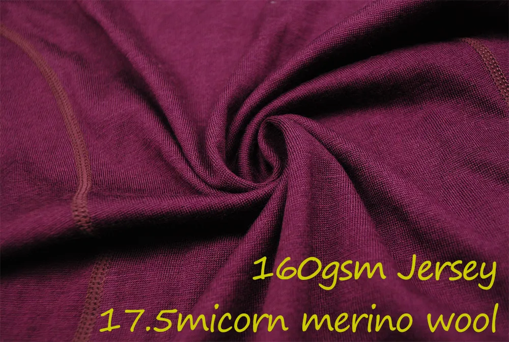 100% wełny merynosowe Koszulka Kobiety z winem bieliznę termiczną Light Mleeve Light Wase Crew Warstwa podstawy Europejska 160GSM 201113223E