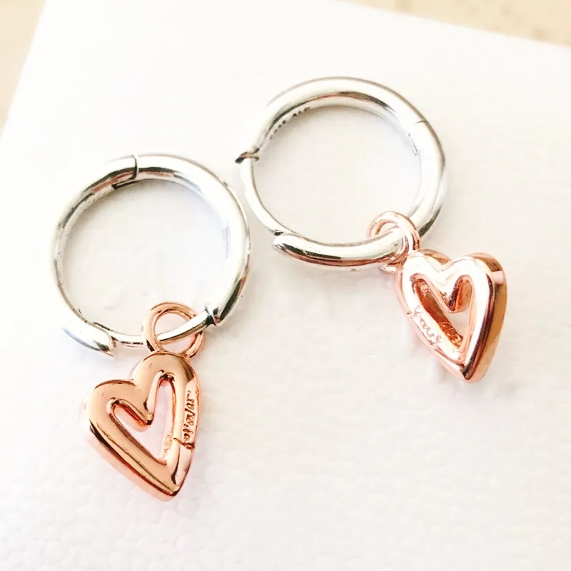 Pandora Sparkling Freehand Heart Hoop Stud Earring Jewelry 925