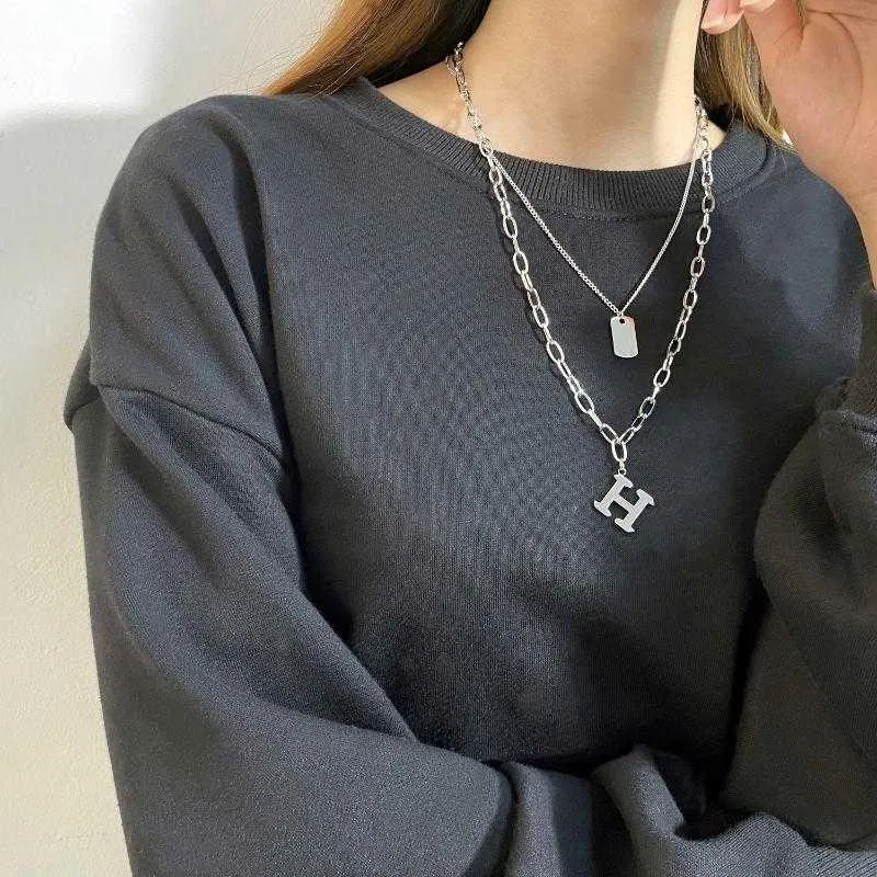 Pendant Necklaces Fashion Stainless Steel Letter h Women Necklace Vintage Kpop Layered Neck Y2k Jewelry Sweater Chain Whole216x