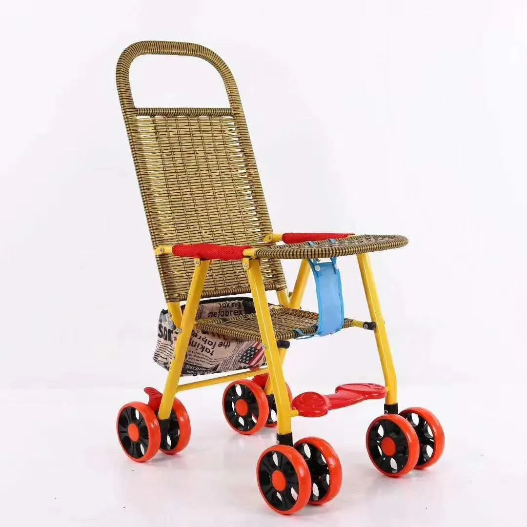 Kinderen zomer buiten eten klapstoel Trolley met schaduwdoek multifunctionele imitatie rotan baby handigheid Kinderwagen cool 234o