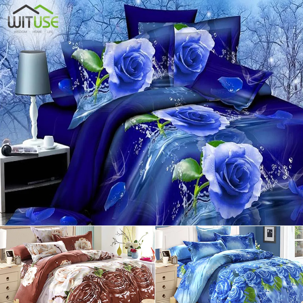 flower print quilt duvet cover pillow case bedding set romantic home decor Skin-friendly soft fabric Good breathability LJ201015