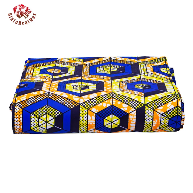Bintarealwax 6 Yards Tissu Africain Motifs Géométriques Ankara Polyester Farbic Pour Coudre Wax Print Fabric par Yard Designe2178