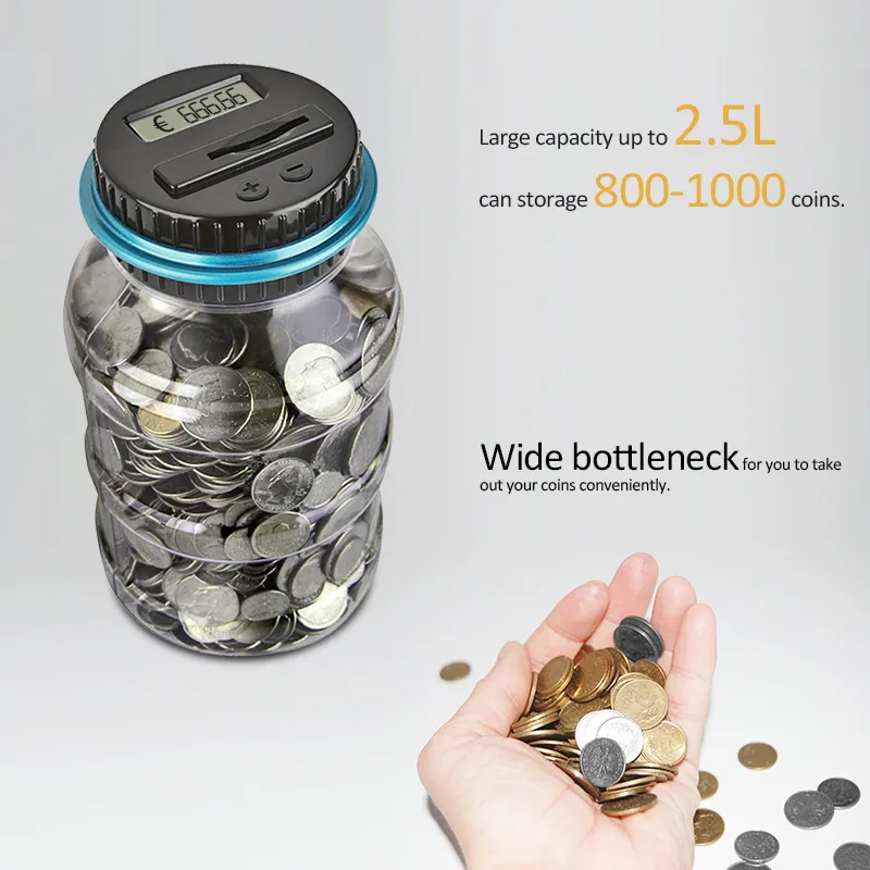 2.5L Piggy Bank Counter Coin Electronic Digital LCD Räkning Mynt Spara pengar Box Jar Mynt Förvaringslåda för USD Euro GBP Pengar 201125