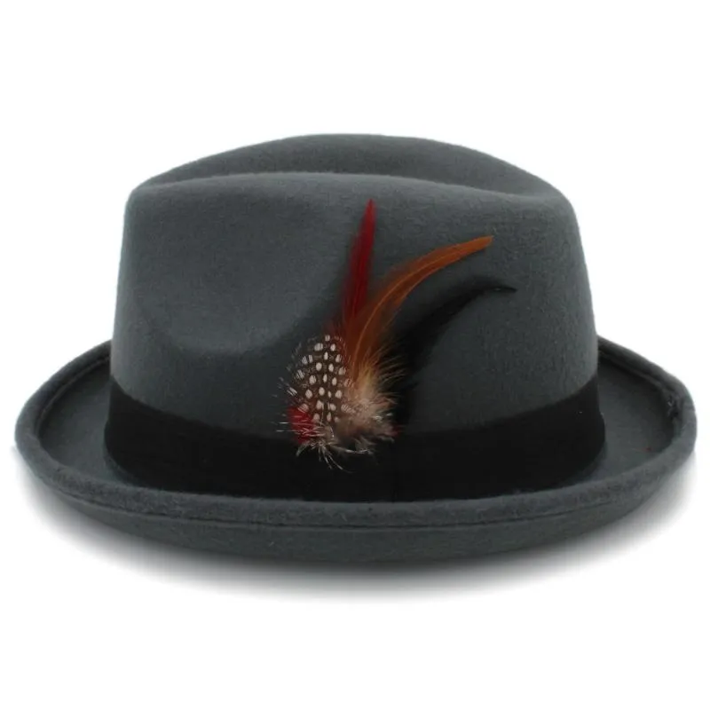 Cappelli a tesa larga da donna Cappello Fedora in feltro Feminino da uomo signora Autunno inverno Lana Roll Up Homburg Jazz Feather1277u