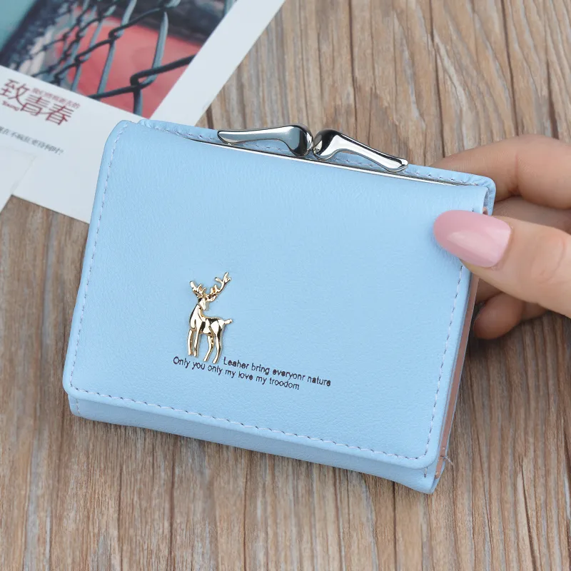 Cute Wallets Leather Women Fashion Short Style Student Coin Small Deer Female Five Kinds of Color