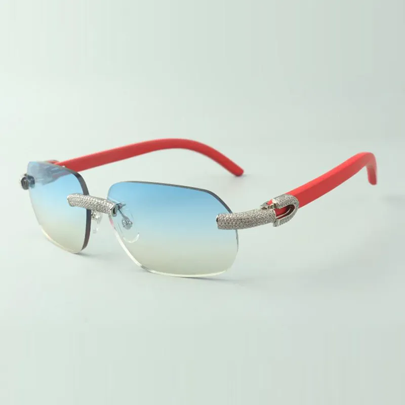 Direct S Micro-Pavett-Diamant-Sonnenbrille 3524024 mit roten Holz-Tempel Designerbrille Größe 18-135 mm232d