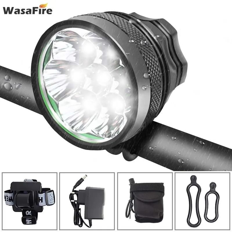 Wasafire 10000 lumen cykelljus 7* T6 LED -cykellampor MTB strålkastarcyklinghuvudlampa med 18650 batteripaket + laddare 2011119030963