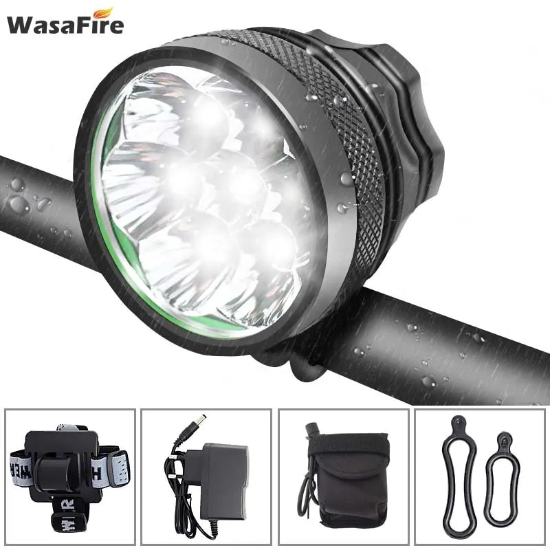 WasaFire 10000 Lumens Bike Light 7* T6 LED Bicycle Lights MTB Headlight Cycling Head Lamp with 18650 Battery Pack + Charger 2011119030963