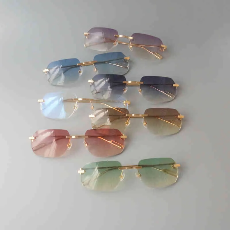 Çerçevesiz Güneş Gözlüğü Retro Tasarımcısı Shades Trendy Güneş Gözlükleri Vintage Kadınlar Temizle Gafas De Sol Fransız Gözlük Çerçevesi Rave Festivali