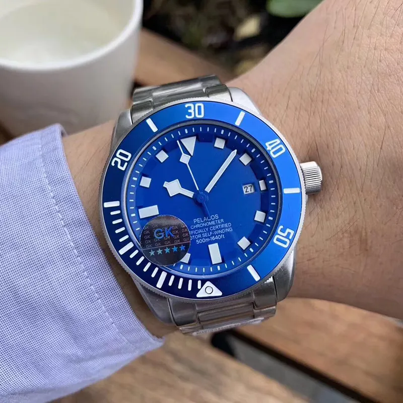 Relógios mecânicos automáticos masculinos estilo clássico 43mm pulseira de aço inoxidável completo relógios de pulso de alta qualidade safira super luminosa U2271