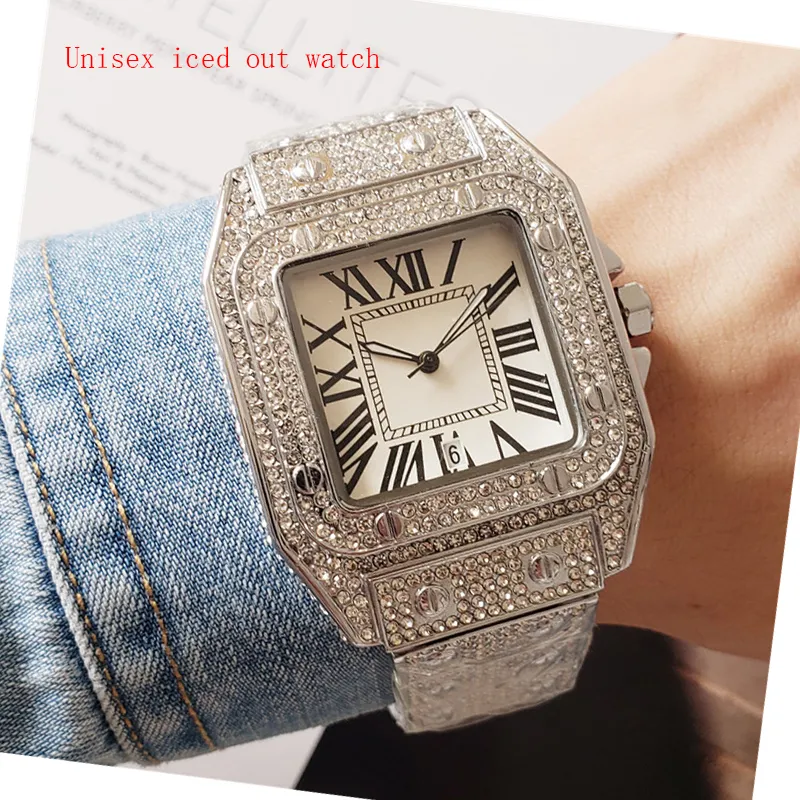 Pełny diament męskie zegarki mechanizm kwarcowy Iced Out zegarek damski błyszczący zegarek Lover Lifestyle wodoodporny modny strój zegarki na rękę Montre De Luxe