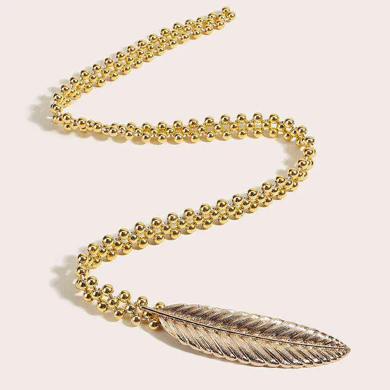 Kadınlar için Kemerler Altın Zincir Kemer Kadınlar Elastik Metal Yaprak Toka Bel Kemeri Bayanlar Elbise Kayışı Kemer G220301