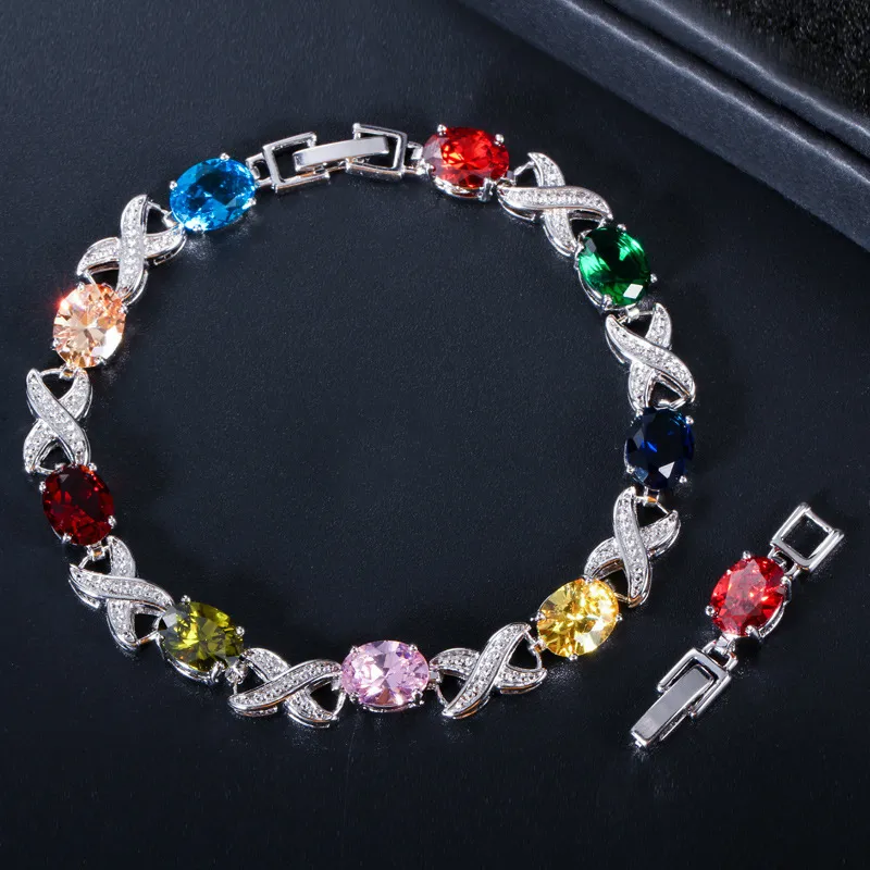 Pansysen Kadın Parti Charm Braclets Gerçek Gümüş 925 Takı Emerald Safir Ametist Bilezik Kadın Bütün Yıldönümü Hediyesi 158476187024