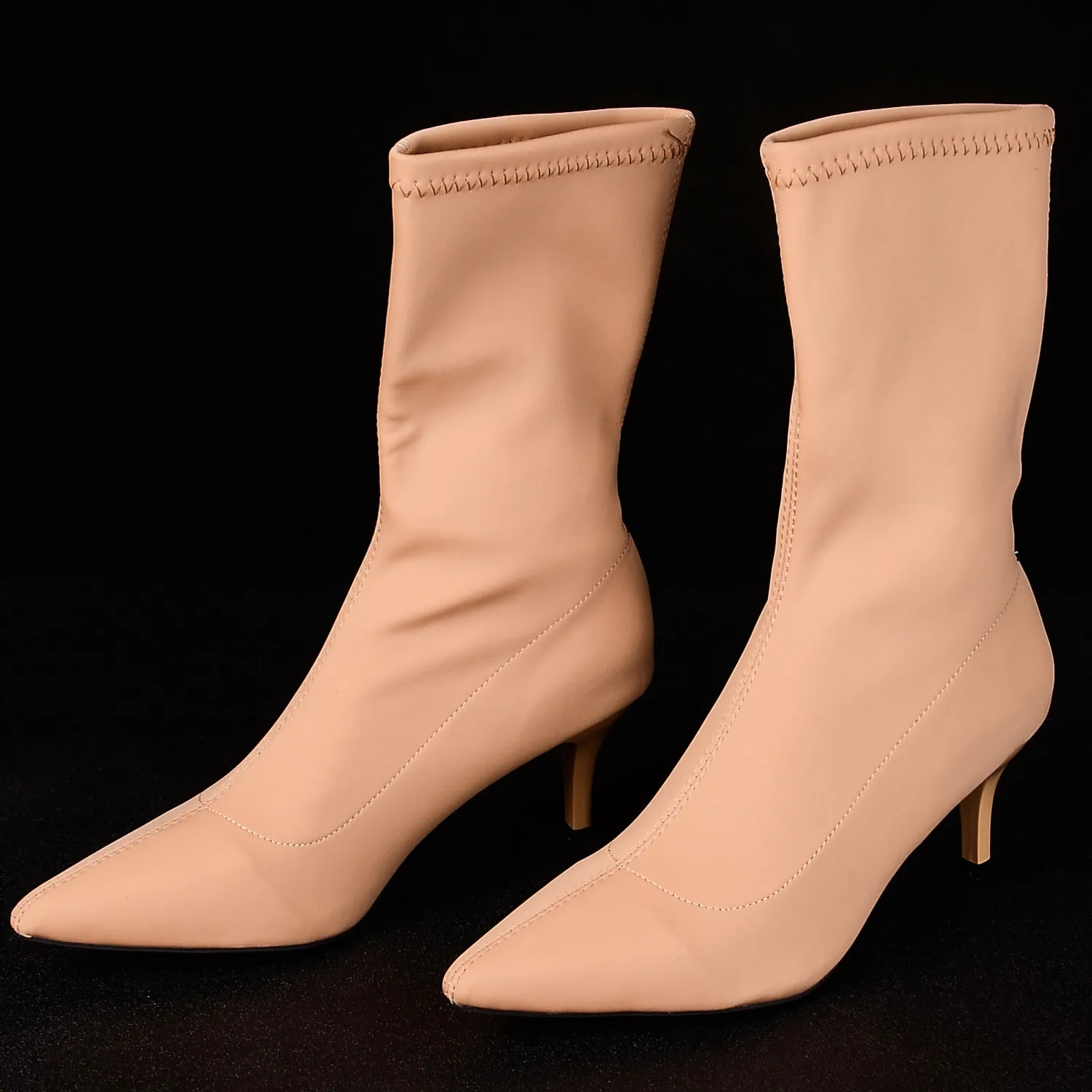 Czarne beżowe kostki elastyczne botki skarpetki kobiety spiczasty palce buty rozciągają kobiety zimowe buty seksowne botki kobiet y200115